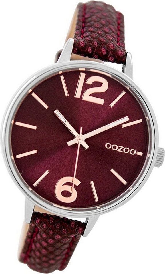 OOZOO Quarzuhr Oozoo Leder Damen Uhr C9482 Analog, Damenuhr Lederarmband weinrot, rundes Gehäuse, mittel (ca. 38mm) von OOZOO