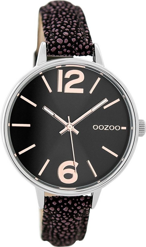 OOZOO Quarzuhr Oozoo Leder Damen Uhr C9484 Quarzuhr, (Analoguhr), Damenuhr Lederarmband lila, schwarz, rundes Gehäuse, mittel (ca. 38mm) von OOZOO