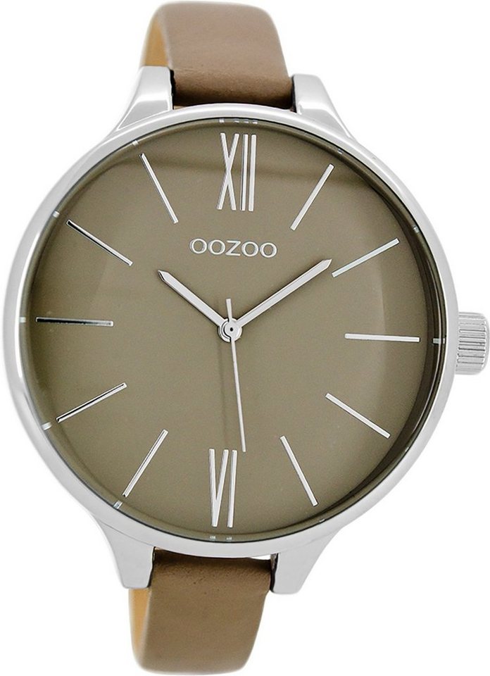 OOZOO Quarzuhr Oozoo Leder Damen Uhr C9543 Analog, Damenuhr Lederarmband beige, rundes Gehäuse, groß (ca. 45mm) von OOZOO