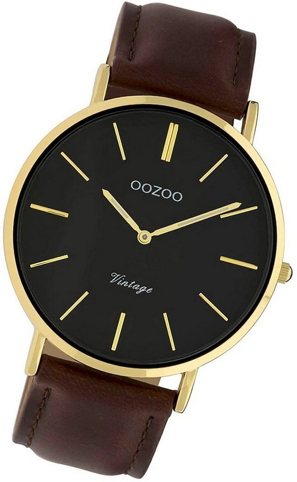 OOZOO Quarzuhr Oozoo Leder Damen Uhr C9833 Analog Quarz, Damenuhr Lederarmband rotbraun, rundes Gehäuse, groß (ca. 40mm) von OOZOO