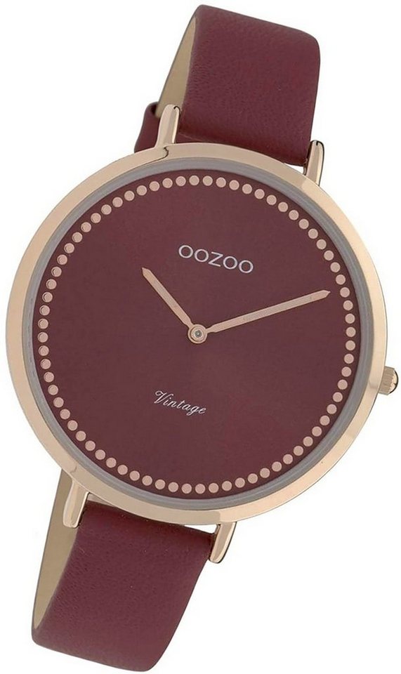 OOZOO Quarzuhr Oozoo Leder Damen Uhr C9851 Quarzuhr, Damenuhr Lederarmband weinrot, rundes Gehäuse, groß (ca. 40mm) von OOZOO