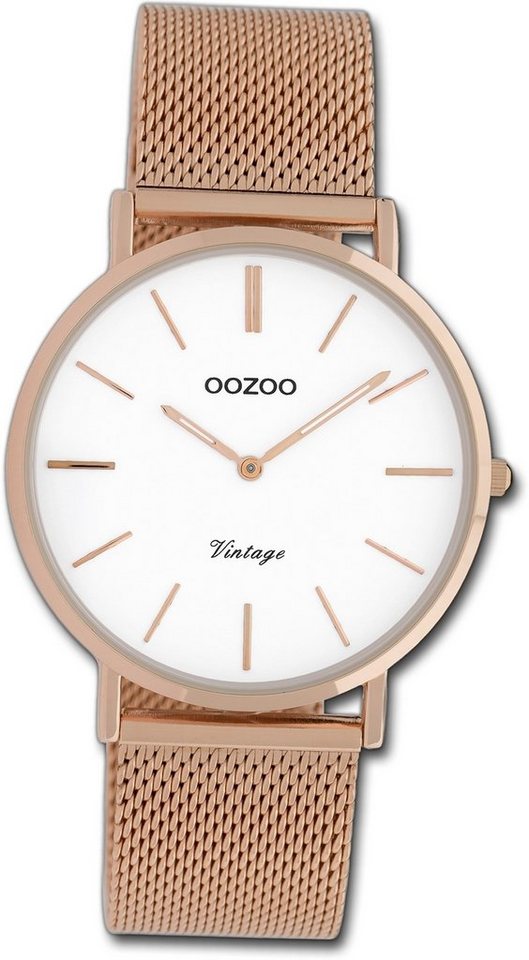 OOZOO Quarzuhr Oozoo Edelstahl Damen Uhr C9918 Quarzuhr, Damenuhr Edelstahlarmband rosegold, rundes Gehäuse, mittel (ca. 36mm) von OOZOO