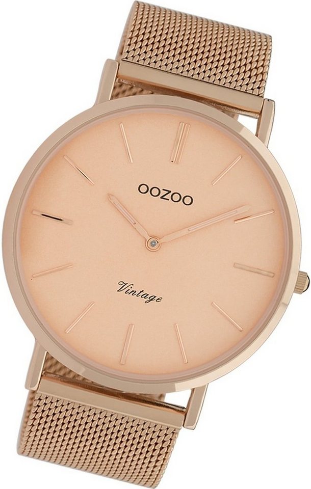 OOZOO Quarzuhr Oozoo Edelstahl Damen Uhr C9920A Analog, Damenuhr Edelstahlarmband roségold, rundes Gehäuse, groß (ca. 44mm) von OOZOO
