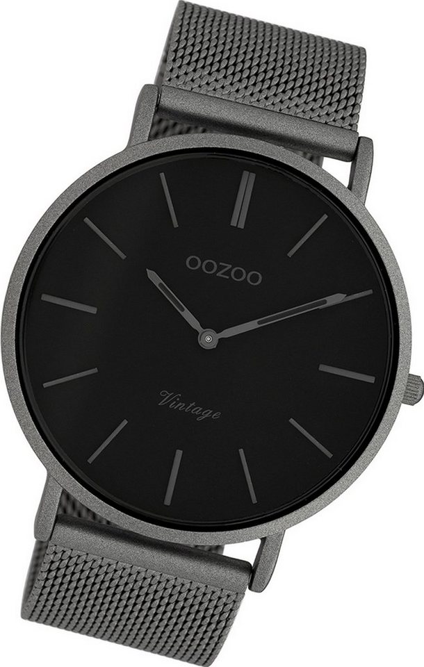 OOZOO Quarzuhr Oozoo Edelstahl Herren Uhr C9928 Analog, Herrenuhr Edelstahlarmband grau, rundes Gehäuse, groß (ca. 44mm) von OOZOO