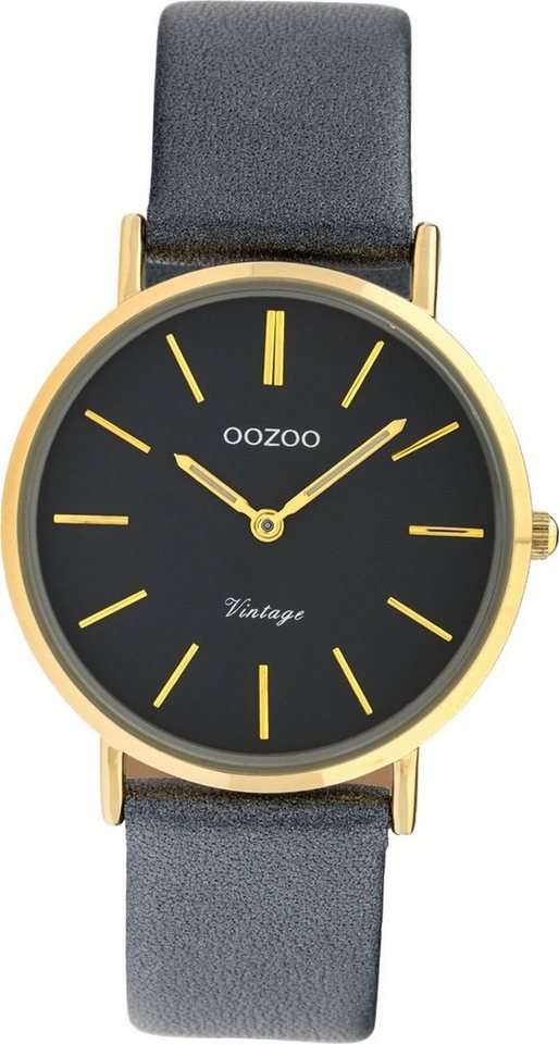 OOZOO Quarzuhr Oozoo Leder Damen Uhr C9974 Analog, Damenuhr Lederarmband dunkelgrau, rundes Gehäuse, mittel (ca. 32mm) von OOZOO