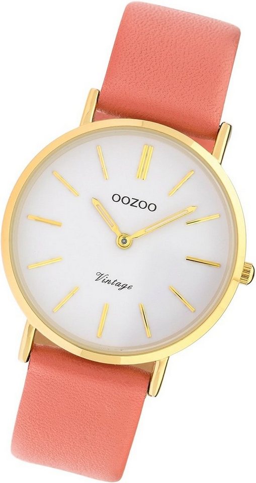 OOZOO Quarzuhr Oozoo Leder Damen Uhr C9977 Analog, Damenuhr Lederarmband rosa, rundes Gehäuse, mittel (ca. 32mm) von OOZOO