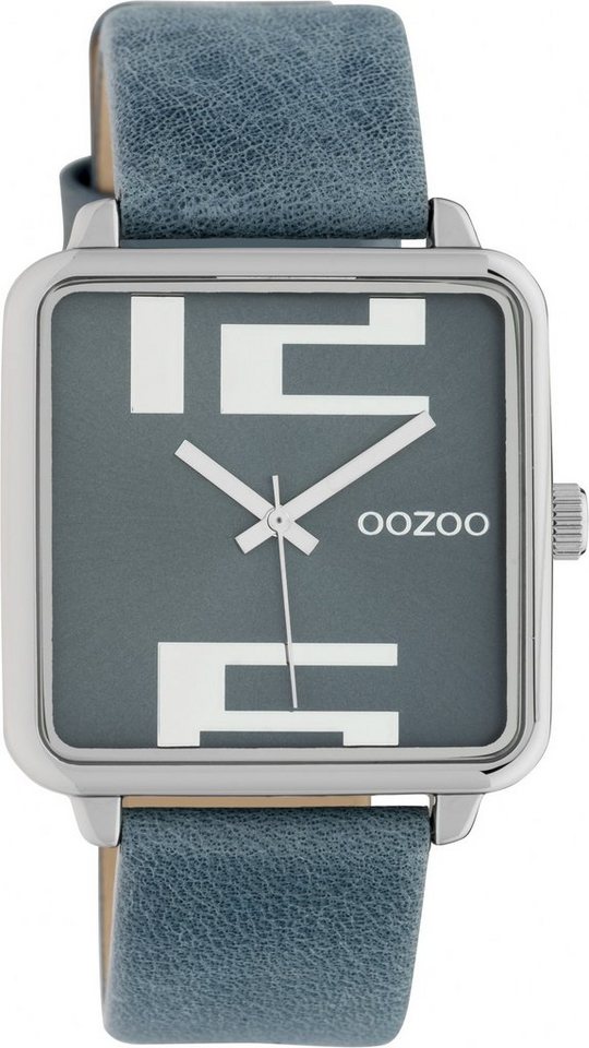 OOZOO Quarzuhr Damen Armbanduhr C10361 Blau Lederband 35x35 mm von OOZOO