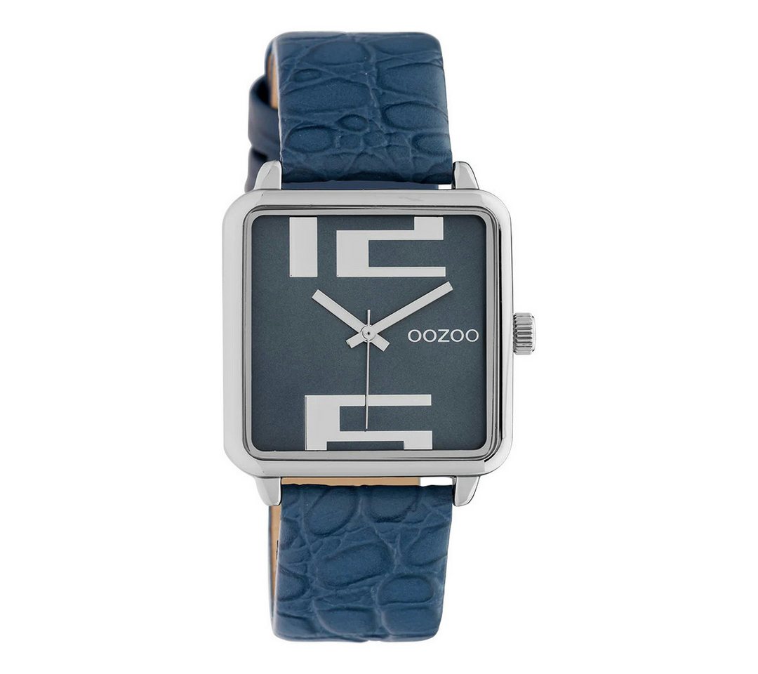 OOZOO Quarzuhr Damen Armbanduhr C10366 Blau Lederband 30x30 mm C10366 von OOZOO