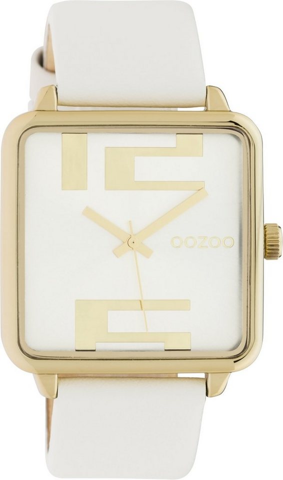 OOZOO Quarzuhr Damenuhr C10360 Goldfarben Lederband Weiss 35x35 mm von OOZOO