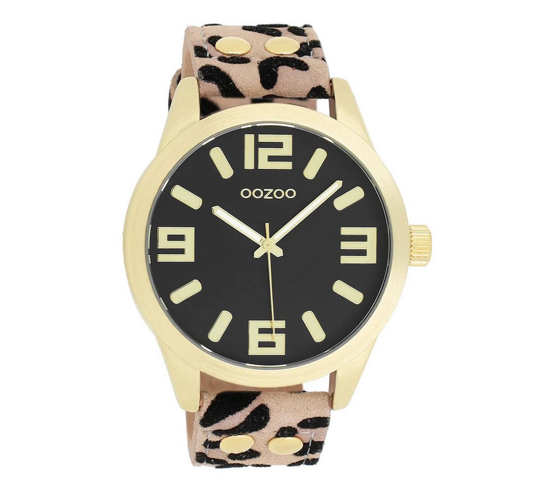 OOZOO Quarzuhr Damenuhr C1098 – Elegante Quarzuhr in IP-Gold, Taupef. Lederarmband, mit Animalprint, 46 mm Gehäuse – Zeitloses Design für Damen von OOZOO