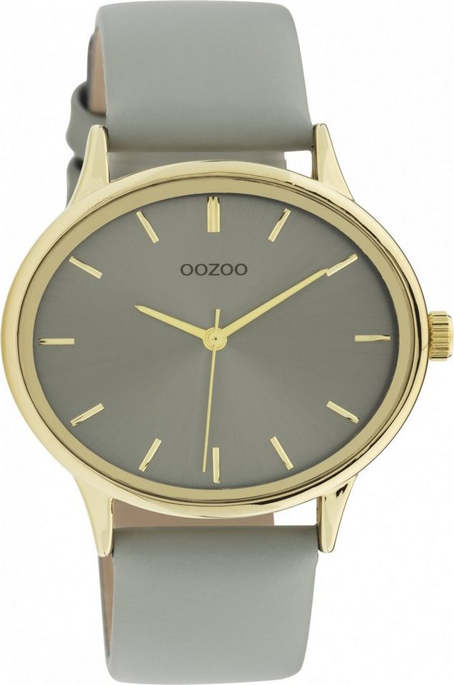 OOZOO Quarzuhr Damenuhr C11050 Oval Hellgrau Gold Lederband 42 mm von OOZOO