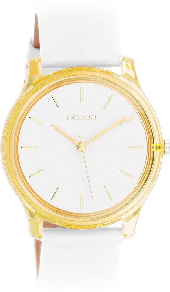 OOZOO Quarzuhr Damenuhr C11136 Acryl-Gelb Lederband Weiss 36 mm von OOZOO