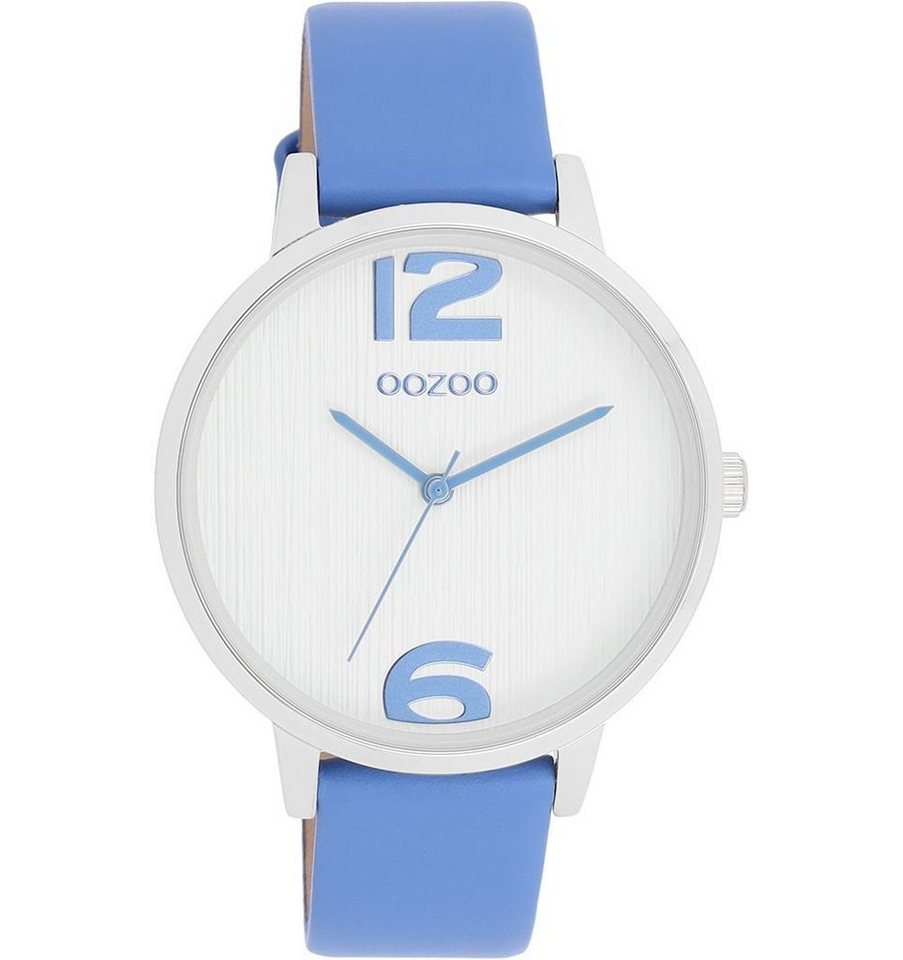 OOZOO Quarzuhr Damenuhr C11235 Weiss Lederband Hellblau 38 mm von OOZOO