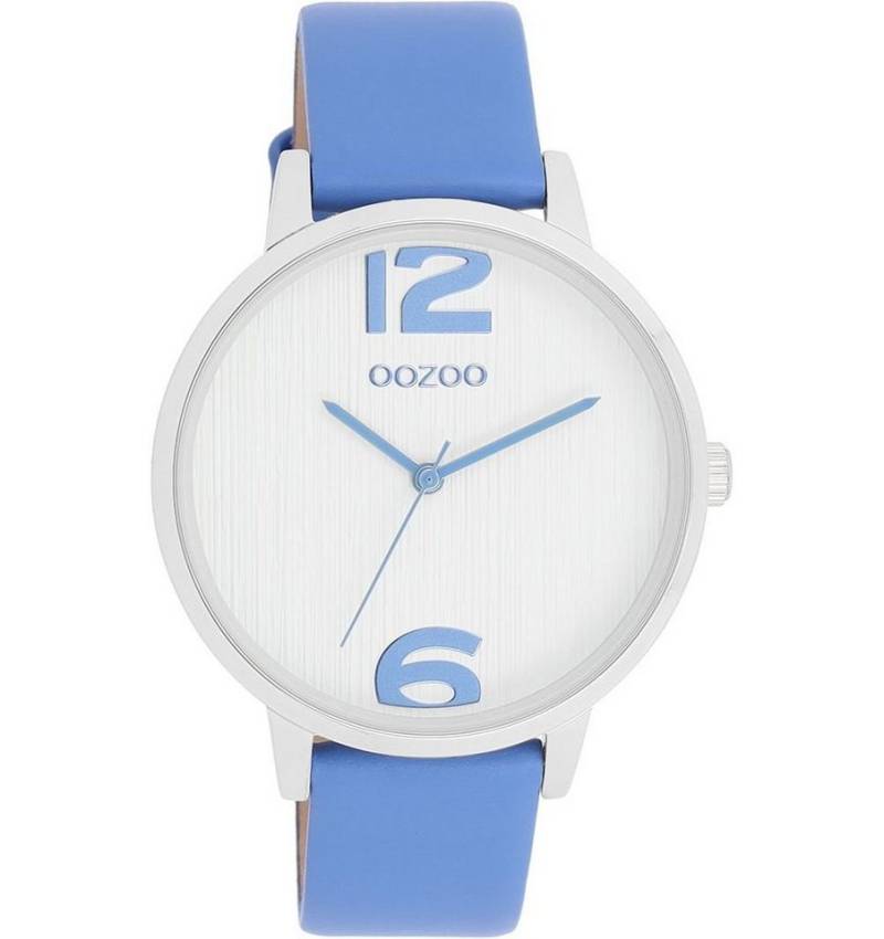 OOZOO Quarzuhr Damenuhr C11235 Weiss Lederband Hellblau 38 mm von OOZOO