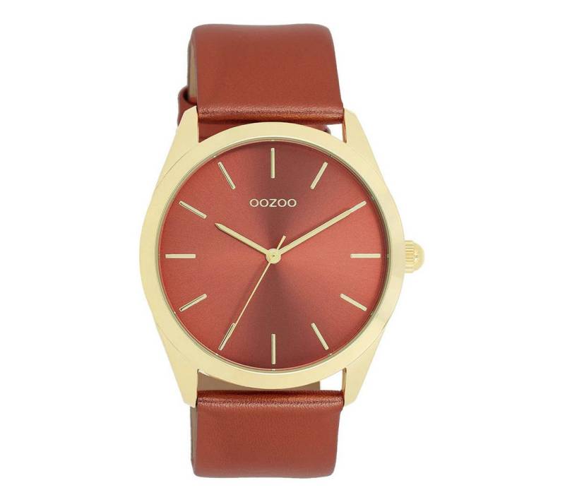 OOZOO Quarzuhr Damenuhr C11335 IP-Gold Lederband Rot Metallic 40 mm C11335 von OOZOO