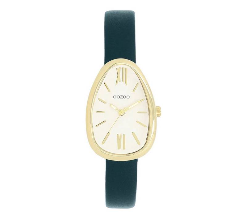 OOZOO Quarzuhr Damenuhr C11636 – IP-Gold, Lederband Blaugrün, Egg-Shape 22×31 mm von OOZOO
