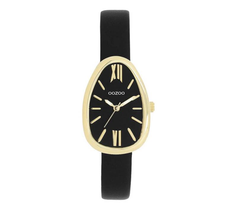 OOZOO Quarzuhr Damenuhr C11640 – Gold, Schwarz, Lederband, Egg-Shape 22×31 mm von OOZOO