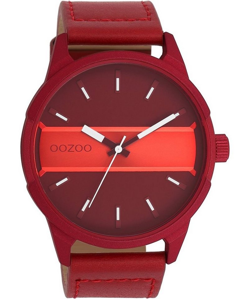 OOZOO Quarzuhr Herrenuhr C11231 Rot Lederband 48 mm von OOZOO