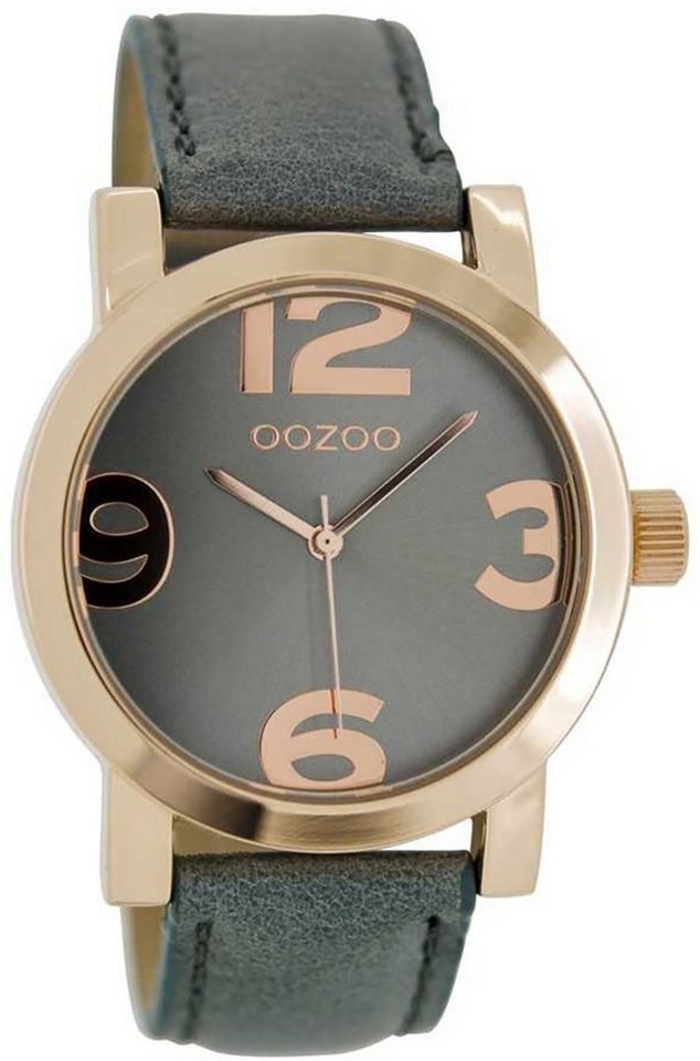 OOZOO Quarzuhr Oozoo Armbanduhr Damen rosegold, Damenuhr rund, groß (ca. 40mm) Lederarmband, Fashion-Style von OOZOO