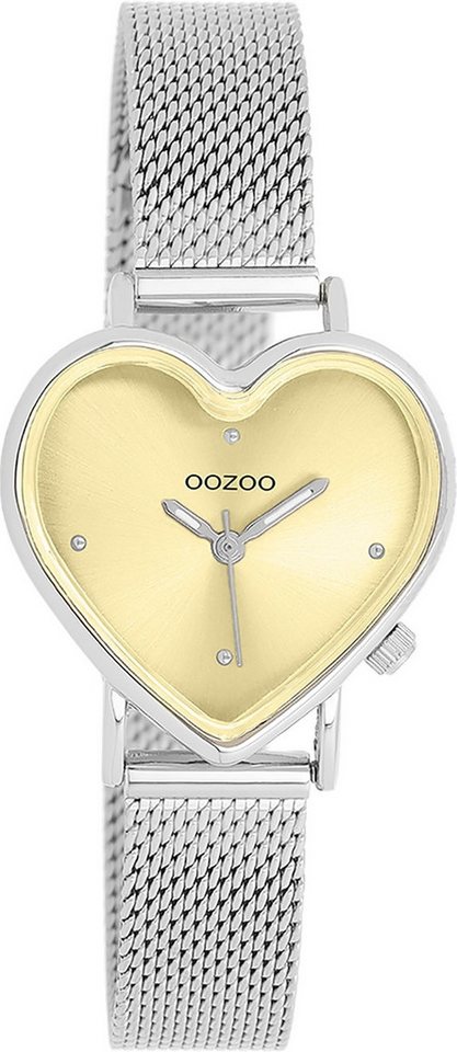 OOZOO Quarzuhr Oozoo Damen Armbanduhr OOZOO Timepieces, (Analoguhr), Damenuhr herzform, extra groß (28x29mm) Metallarmband, Fashion-Style von OOZOO