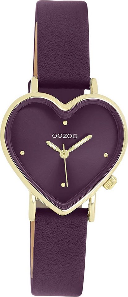 OOZOO Quarzuhr Oozoo Damen Armbanduhr OOZOO Timepieces, (Analoguhr), Damenuhr herzform, extra groß (ca.28x29mm) Lederarmband, Fashion-Style von OOZOO