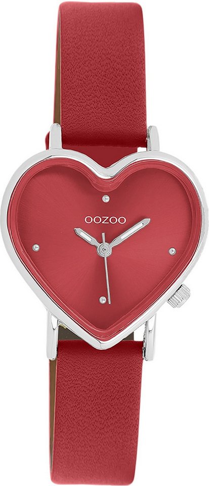OOZOO Quarzuhr Oozoo Damen Armbanduhr OOZOO Timepieces, (Analoguhr), Damenuhr herzform, extra groß (ca28x29mm) Lederarmband, Fashion-Style von OOZOO