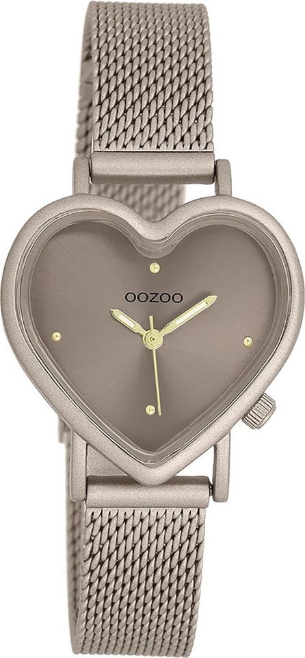 OOZOO Quarzuhr Oozoo Damen Armbanduhr OOZOO Timepieces, (Analoguhr), Damenuhr herzform, extra groß (ca28x29mm) Metallarmband, Fashion-Style von OOZOO