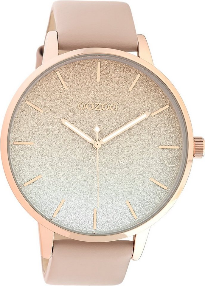OOZOO Quarzuhr Oozoo Damen Armbanduhr OOZOO Timepieces, (Analoguhr), Damenuhr rund, extra groß (ca. 48mm), Lederarmband beige, Fashion von OOZOO