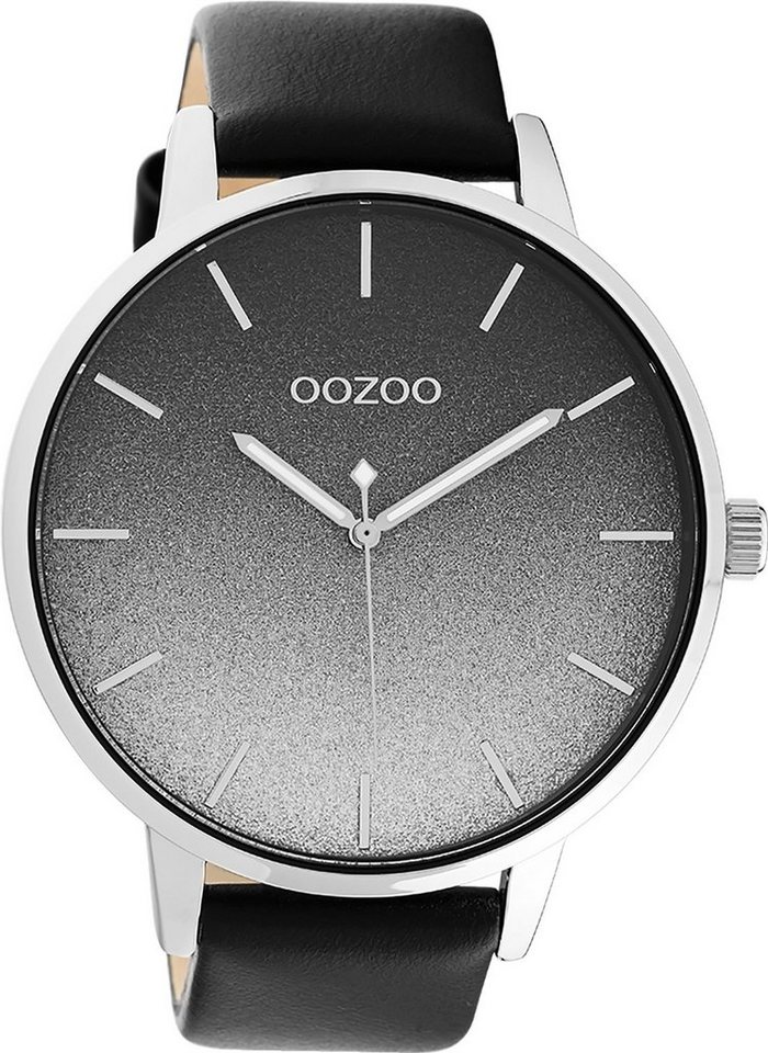 OOZOO Quarzuhr Oozoo Damen Armbanduhr OOZOO Timepieces, (Analoguhr), Damenuhr rund, extra groß (ca. 48mm), Lederarmband schwarz, Fashion von OOZOO