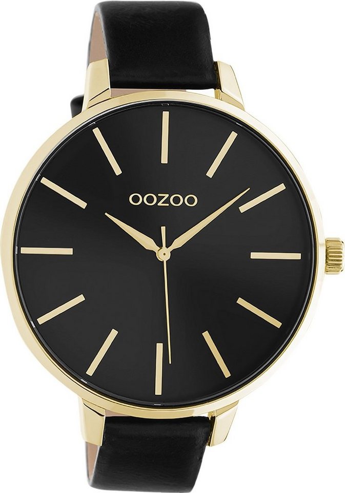 OOZOO Quarzuhr Oozoo Damen Armbanduhr OOZOO Timepieces, (Analoguhr), Damenuhr rund, extra groß (ca. 48mm), Lederarmband schwarz, Fashion von OOZOO