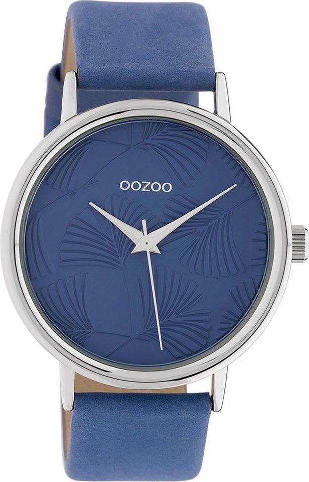 OOZOO Quarzuhr Oozoo Damen Armbanduhr OOZOO Timepieces, Damenuhr rund, groß (ca. 42mm), Lederarmband blau, Fashion von OOZOO