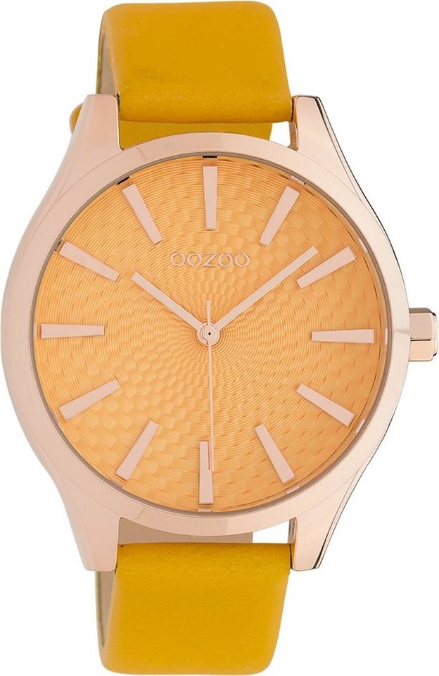 OOZOO Quarzuhr Oozoo Damen Armbanduhr OOZOO Timepieces, Damenuhr rund, groß (ca. 42mm), Lederarmband gelb, Fashion von OOZOO