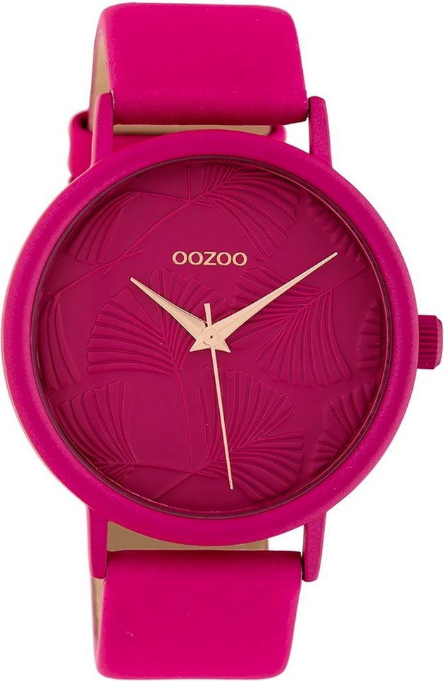 OOZOO Quarzuhr Oozoo Damen Armbanduhr OOZOO Timepieces, (Analoguhr), Damenuhr rund, groß (ca. 42mm), Lederarmband pink, Fashion von OOZOO