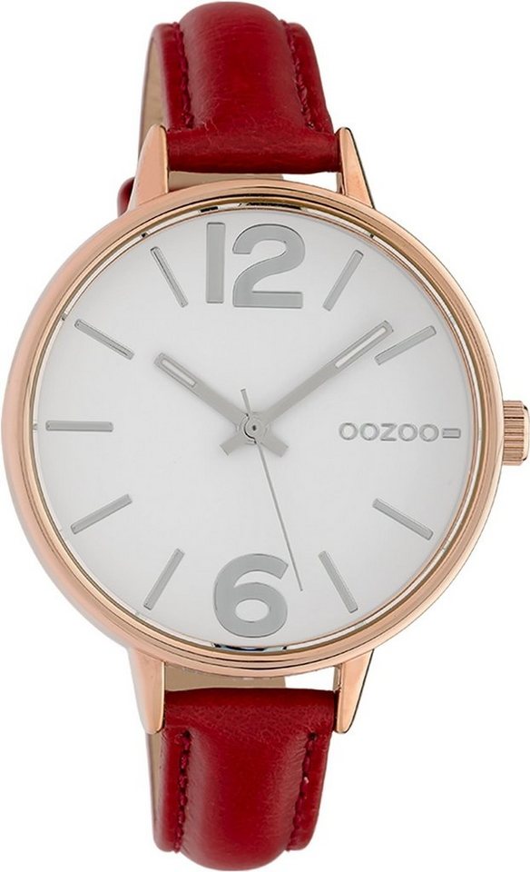 OOZOO Quarzuhr Oozoo Damen Armbanduhr OOZOO Timepieces, Damenuhr rund, groß (ca. 42mm), Lederarmband rot, Fashion von OOZOO