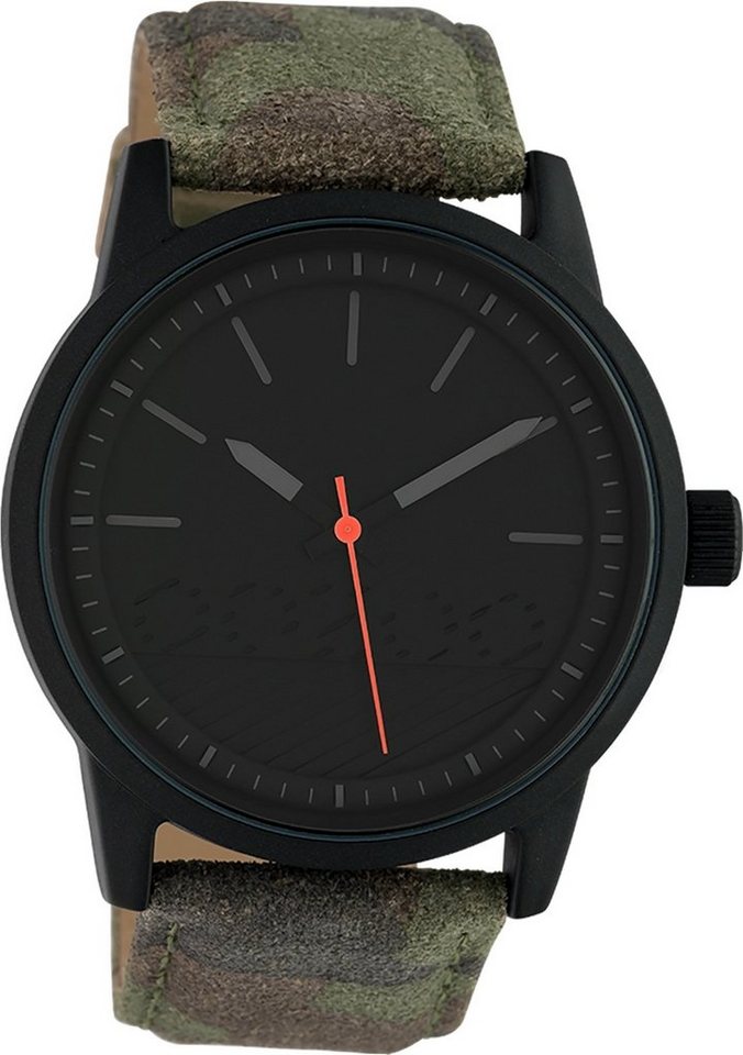 OOZOO Quarzuhr Oozoo Damen Armbanduhr OOZOO Timepieces, (Analoguhr), Damenuhr rund, groß (ca. 45mm), Lederarmband grün, camouflage, Fashion von OOZOO