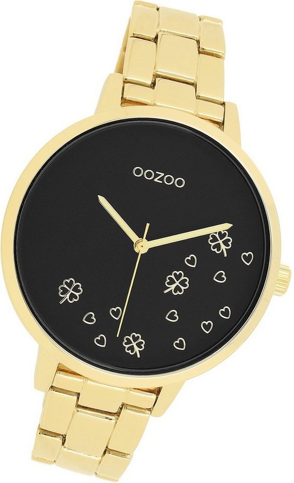 OOZOO Quarzuhr Oozoo Damen Armbanduhr Timepieces, Damenuhr Edelstahlarmband gold, rundes Gehäuse, groß (ca. 42mm) von OOZOO