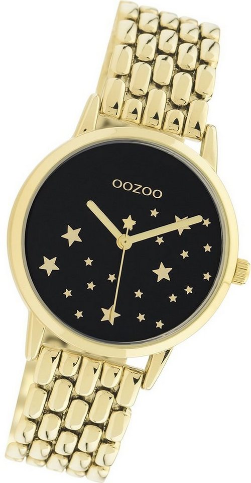 OOZOO Quarzuhr Oozoo Damen Armbanduhr Timepieces, Damenuhr Edelstahlarmband gold, rundes Gehäuse, mittel (ca. 34mm) von OOZOO