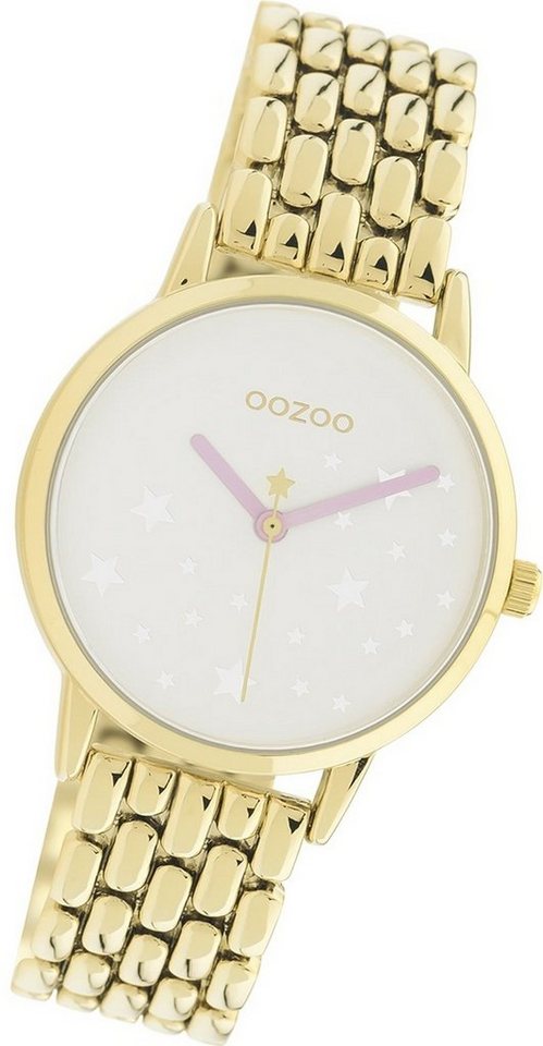 OOZOO Quarzuhr Oozoo Damen Armbanduhr Timepieces, Damenuhr Edelstahlarmband gold, rundes Gehäuse, mittel (ca. 34mm) von OOZOO