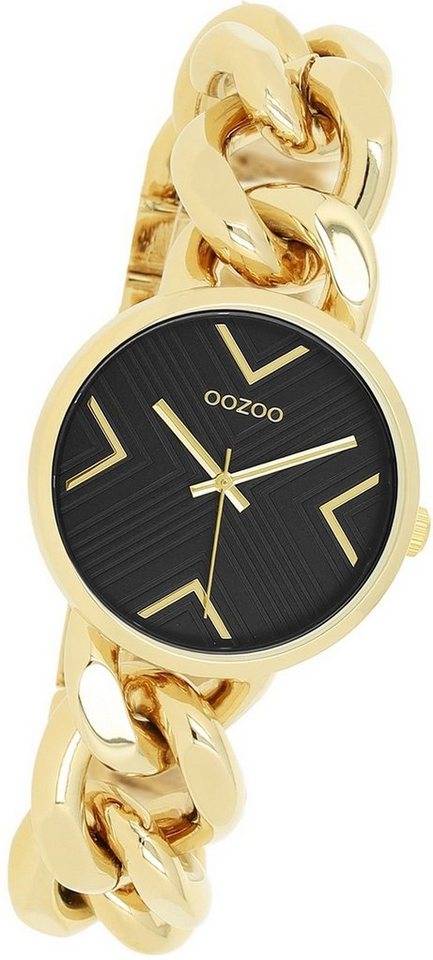OOZOO Quarzuhr Oozoo Damen Armbanduhr Timepieces, Damenuhr Edelstahlarmband gold, rundes Gehäuse, mittel (ca. 34mm) von OOZOO
