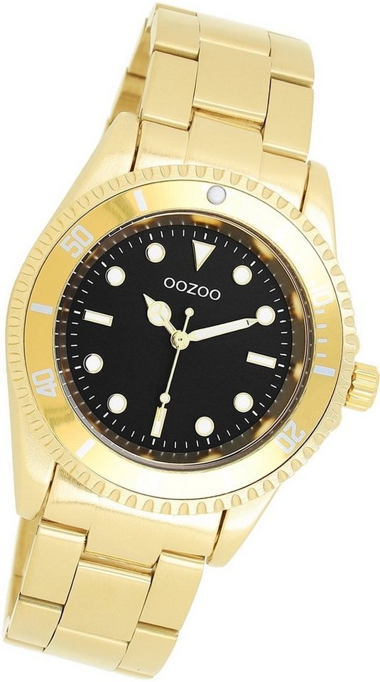 OOZOO Quarzuhr Oozoo Damen Armbanduhr Timepieces, Damenuhr Edelstahlarmband gold, rundes Gehäuse, mittel (ca. 36mm) von OOZOO