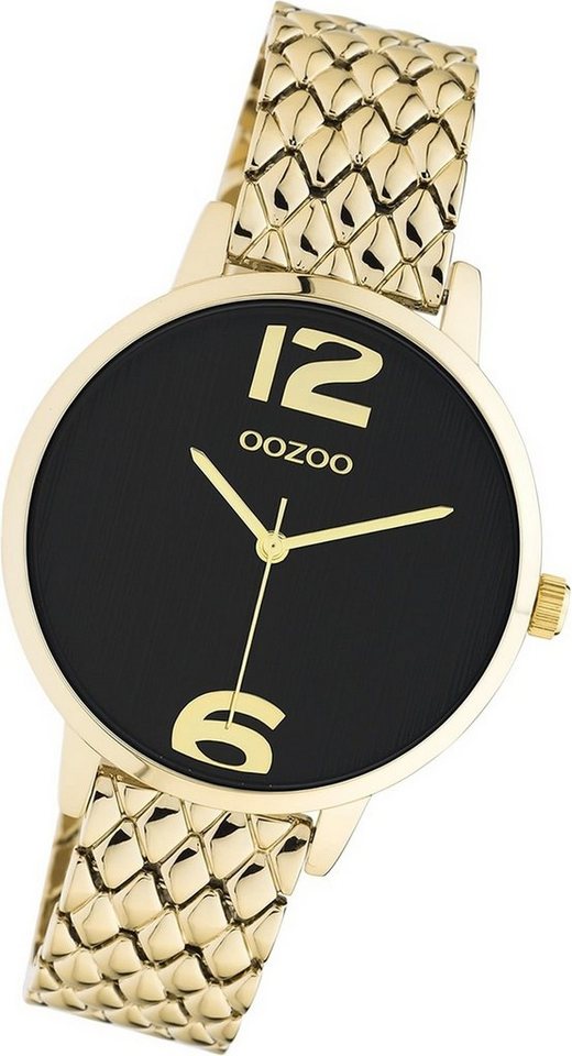 OOZOO Quarzuhr Oozoo Damen Armbanduhr Timepieces, Damenuhr Edelstahlarmband gold, rundes Gehäuse, mittel (ca. 38mm) von OOZOO