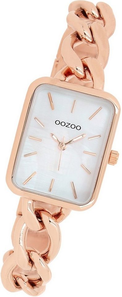 OOZOO Quarzuhr Oozoo Damen Armbanduhr Timepieces, Damenuhr Edelstahlarmband rosegold, rechteckiges Gehäuse, 2,5x28,5mm von OOZOO