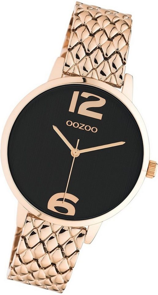 OOZOO Quarzuhr Oozoo Damen Armbanduhr Timepieces, Damenuhr Edelstahlarmband roségold, rundes Gehäuse, mittel (ca. 38mm) von OOZOO