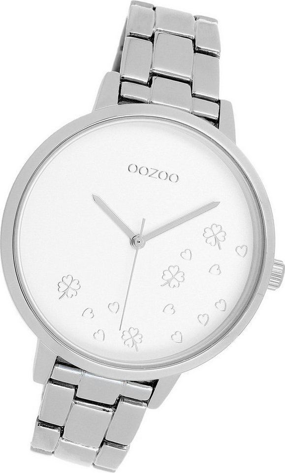 OOZOO Quarzuhr Oozoo Damen Armbanduhr Timepieces, Damenuhr Edelstahlarmband silber, rundes Gehäuse, groß (ca. 42mm) von OOZOO