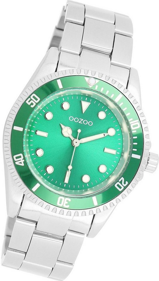 OOZOO Quarzuhr Oozoo Damen Armbanduhr Timepieces, Damenuhr Edelstahlarmband silber, rundes Gehäuse, mittel (ca. 36mm) von OOZOO