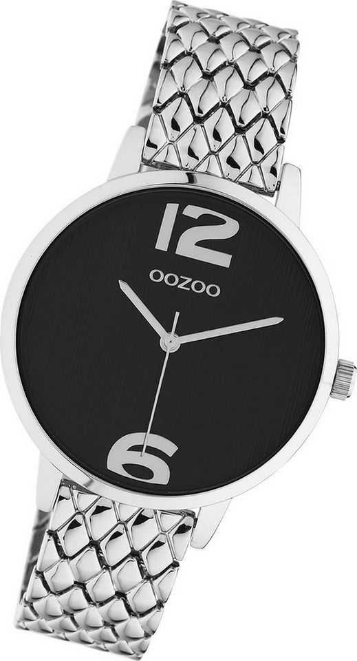 OOZOO Quarzuhr Oozoo Damen Armbanduhr Timepieces, Damenuhr Edelstahlarmband silber, rundes Gehäuse, mittel (ca. 38mm) von OOZOO