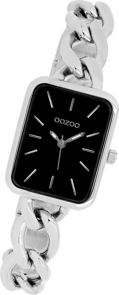 OOZOO Quarzuhr Oozoo Damen Armbanduhr Timepieces, Damenuhr Edelstahlarmband silber, rechteckiges Gehäuse, 22,5x28,5mm von OOZOO