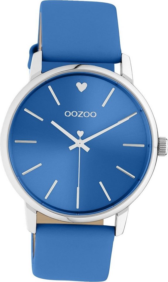 OOZOO Quarzuhr Oozoo Damen Armbanduhr Timepieces, Damenuhr Lederarmband blau, rundes Gehäuse, groß (ca. 40mm) von OOZOO