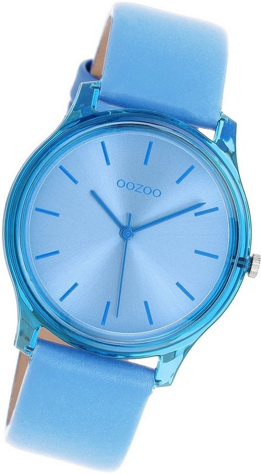 OOZOO Quarzuhr Oozoo Damen Armbanduhr Timepieces, Damenuhr Lederarmband blau, rundes Gehäuse, mittel (ca. 36mm) von OOZOO