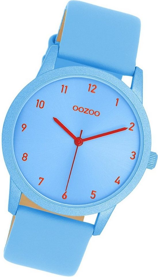 OOZOO Quarzuhr Oozoo Damen Armbanduhr Timepieces, Damenuhr Lederarmband blau, rundes Gehäuse, mittel (ca. 38mm) von OOZOO